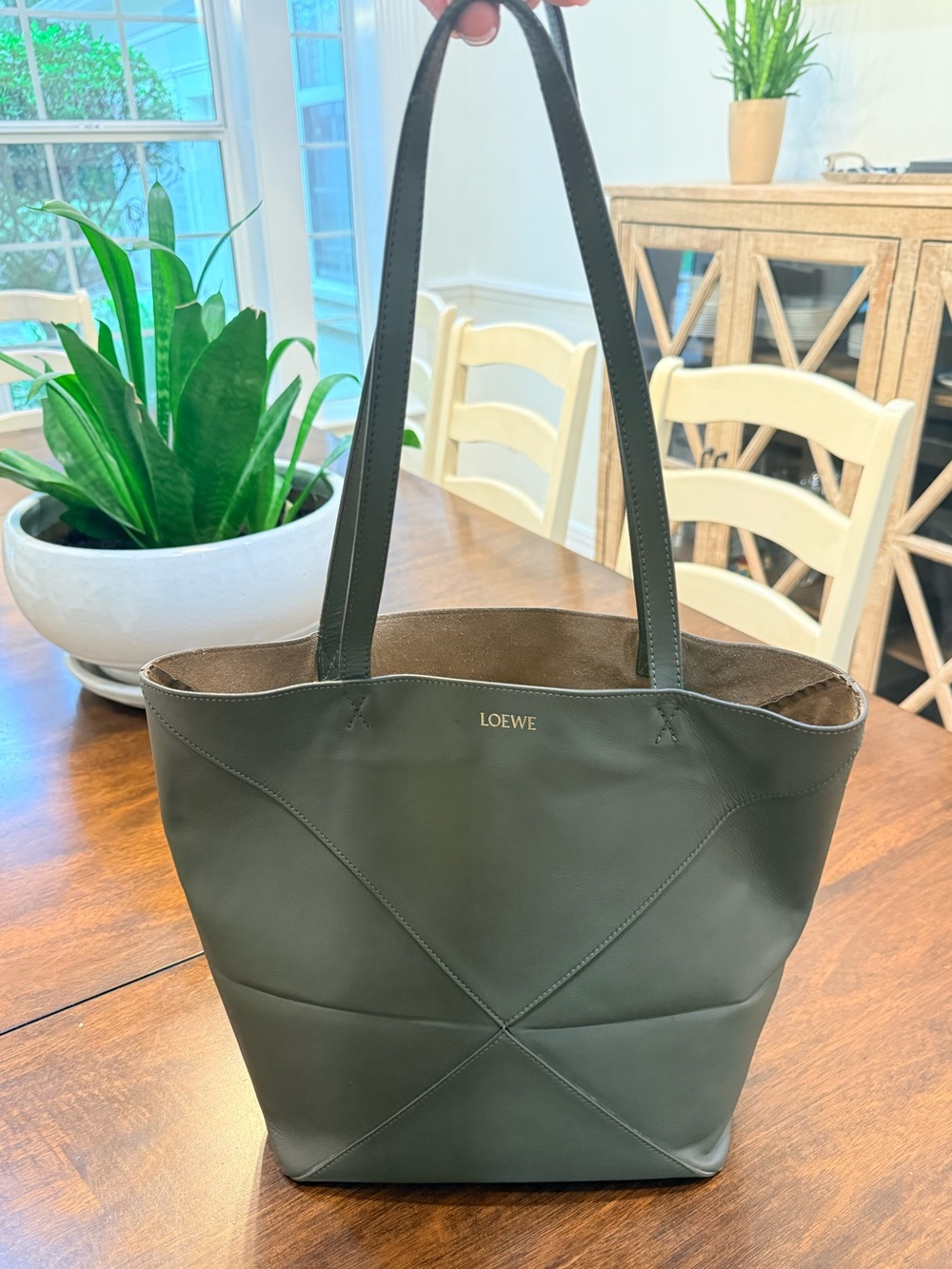 Loewe Medium Puzzle Fold Tote Khaki with receipt, dust bag & organizer